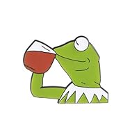 Tcplyn  Durable Unisex Funny Frog Pepe Drinking Red Wine Expression Cartoon Brooch Pin