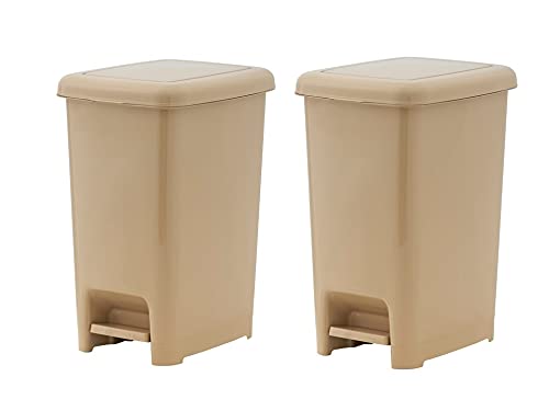 Photo 1 of Superio Slim Step On Trash Can, Beige Waste Bin with Foot Pedal Lid 26 Liter, Kitchen, Under Desk, Office, Bedroom, Bathroom (2, 4 Gallon)