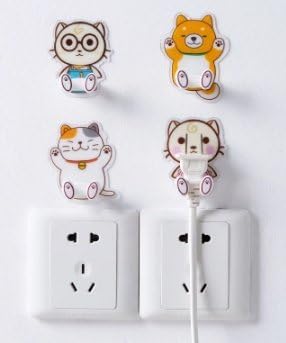 4pcs Cute Cartoon Animal Plastic Home Office Wall Adhesive Power Plug Socket Cord Holder Hanger Sticky Hook