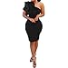 Bodycon4U Women's One Shoulder Ruffle Sleeve Ruched Bodycon Party Club Dress Black 2XL