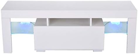 Buedvo TV Stands, Modern Minimalist TV Cabinet Living Room with High-Gloss LED Lights TV Cabinet Glass Storage Shelf Drawers 130×35×45cm