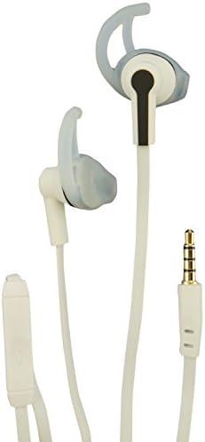 Hi-Fi sport in-ear headphone for running or gym. Universal phone capability + microphone, volume control and phone features. No-tangle flat cord. Hands-free comfort, stable during sports. WHITE