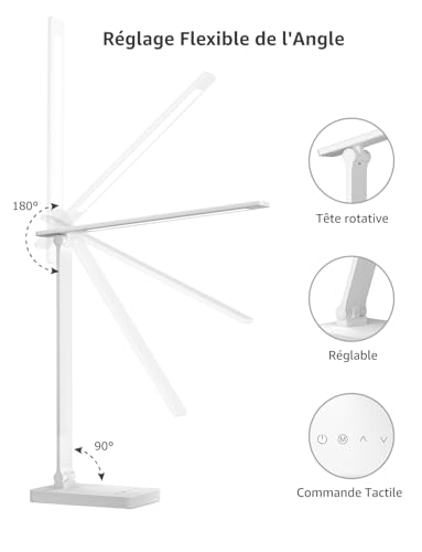 Lepro Desk Lamp 800lm 5 Modes Colour 5 Levels Dimmable White | Desk Lamp with Adapter, Touch Control, Anti-Glare for Reading, Work, Study