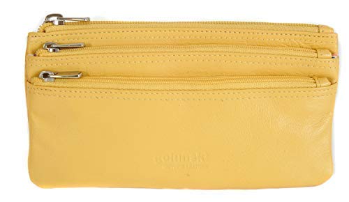 GOLUNSKI Soft Leather 3 Section Zipped Coin Purse - 0330 (Yellow)