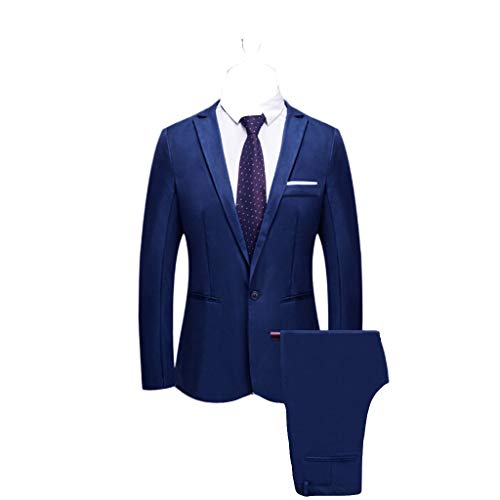 Realdo Mens 2 Pieces Suit,Mens Slim Fit One Button Business Wedding Banquet Blazer & Trousers Navy