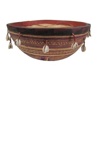Gita Gourd Drum - 12" with leather, cowrie shells, and hand carvings - from Ghana, West Africa - Thumbnail 4