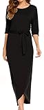 LuckyMore Women's Maxi Dress 3/4 Sleeve Slit Casual Wrap Long Party Dresses