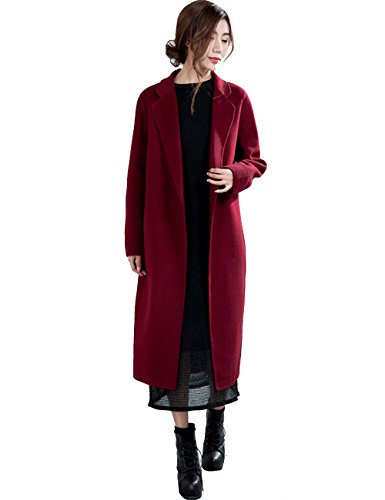 Women's Winter Long Warm Simple Double Sided Wool Cashmere Coat Wine Red M Women's Winter Long Warm Simple Double Sided Wool Cashmere Coat Wine Red M