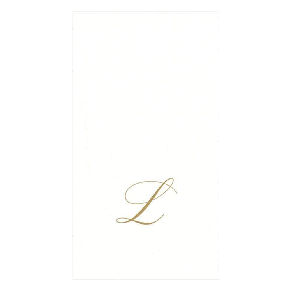 Caspari " Signature Gold Initial L Paper Linen Guest Towels, White Pearl, Pack of 24