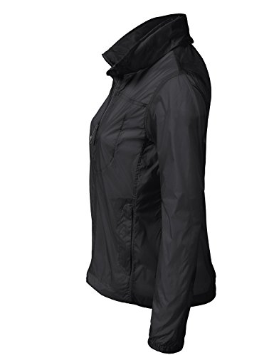 Luna Flower Women's Long Sleeve Lightweight Packable Water Resistant Wind Rain Zip-Up Hoodie Jacket Black S-M (GJAW078)