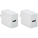 AmazonBasics One-Port USB Wall Charger (12-Watt) Compatible With iPhone and Samsung Phones - White (2-Pack)