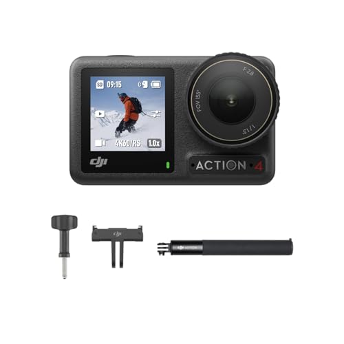 DJI Osmo Action 4 Skiing Combo - Ideal for Skiers with 1.5m Extension Rod Kit, Small Camera with 4K/120fps & 155º Ultra-Wide FOV, -20° C (-4° F) Cold Resistant & Long-Lasting