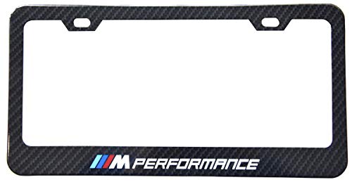2pcs M Sports Performance Logo License Plate Frame Frame,Applicable to US Standard car License Frame,with Carbon Fiber Textured Glossy Finish Logo for BMW (bwn-m-1)