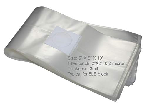 Root Mushroom Farm-10 Count Mushroom Growing Bags/Mushroom Spawn Bags, Middle Size 5" X 5" X 19", 0.2 Micron Filter, 3 Mil Polypropylene