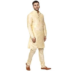 Veera Paridhaan Men Silk Plain Chinese Collar Kurta