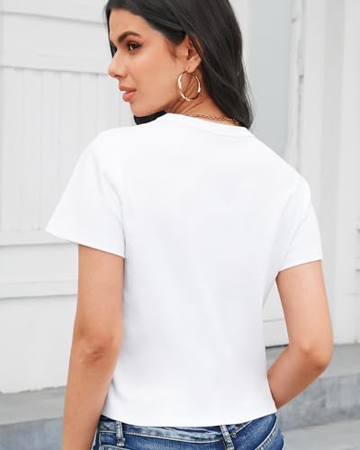 Stelle Women's Cotton T-Shirts Crewneck Short Sleeve Basic Tees Summer Casual Solid Crop Tops