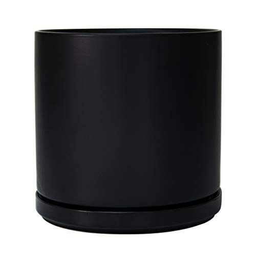 10 Inch Matte Black Ceramic Planter Pot with Saucer/Ceramic Tray