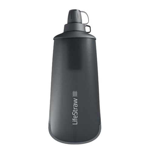 LifeStraw Peak Series - Faltbare Trinkflasche mit Wasserfilter 650ml für Trailrunning, Weitwandern, Reisen, Radfahren und Angeln, BPA-frei, Dark Mount