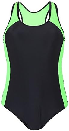 Phayon Athletic Bathing Suit Splice Back Hollow One Piece Swimsuit For Women Black Green