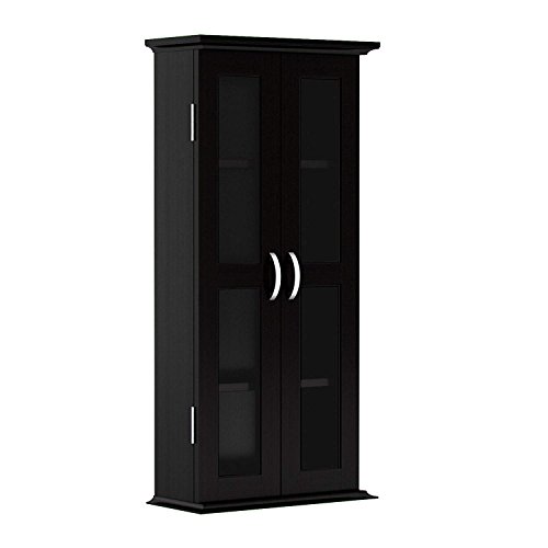 Ryan Rove Kirkwell 41” Wood Bookcase Multimedia Organizer Shelf DVD Media Storage Tower with Doors in Black