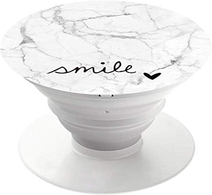 Collapsible Grip & and Tablets Stand - Black (White Marble Black Smile Heart)