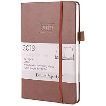 2019 Planner Journal - Daily, Weekly, Monthly & Yearly Views - Slim 80 Pages - A5 8.5
