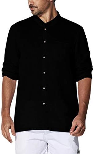 Winsummer Mens Big Tall Loose Fit Linen Button Up Shirts Casual Long Sleeve Beach Shirts Fishing Tees