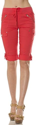 (28201R) Helium London Womens Stretch Poplin Cargo Capri With Drawstring Waist in Coral Size: 1X