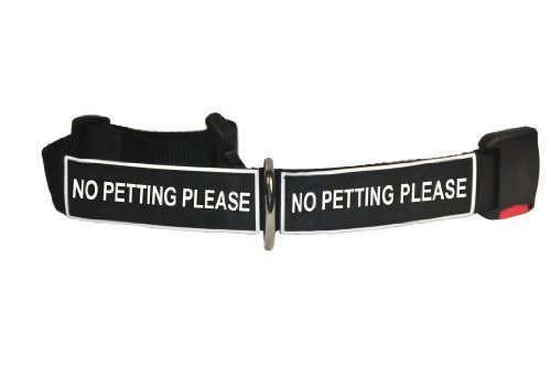 Dean and Tyler "Patch Collar", Nylon Dog Collar with NO PETTING PLEASE Patches - Black - Size: Small - Fits Neck 18-Inch to 21-Inch