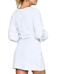 Meyeeka - Mini vestido de punto para mujer, estilo casual, manga larga, con lazo frontal