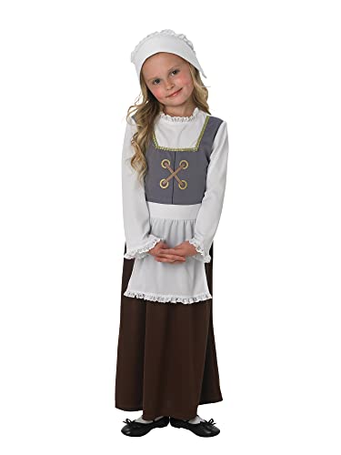 Rubies-Rubies Disfraz oficial de Tudor Girl infantil, liso, color gris, blanco, marron, 3-4 anos 888323S000