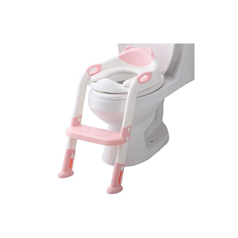 Fedicelly Potty Training Seat Ladder Toddler ,Potty Seat Toilet Boys Girls,Adjustable Kids Toilet Training Seat (Pink)