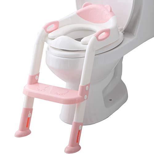 Potty Seat Toilet Boys Girls, Toddler Potty Training Seat Ladder, Adjustable Kids Toilet Training Seat(Pink)