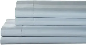 Elite Home Products T325 100% Pima Cotton Tuxedo Woven Stripe S/Set,Full,Lt.Blue