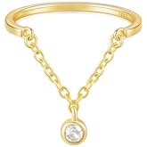 CZ Diamond Link Chain Statement Ring for Women Sterling Silver 925 Crystal Stackable Adjustable Band Wedding Stacking Promise Engagement Rings Dangling Coin Cubic Zirconia Fashion Jewelry Gifts