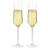 Hand Blown Champagne Flutes -100% Lead Free Crystal Clear Set of 2 Champagne Flute Glasses, Perfect Glass Party Cups