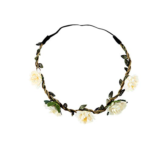 Flower Crown Wreath Headband Floral Garland Headbands photo props Wedding Garland Hair Head Band Headpiece (White)