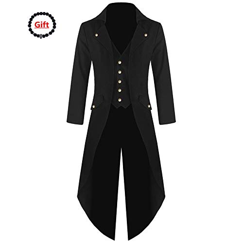 SMALLE ◕‿◕ Steampunk Men's Trench Coats Gothic Hooded Detachable Long Coats Tailcoat Party Overcoat (z_ Black, L)