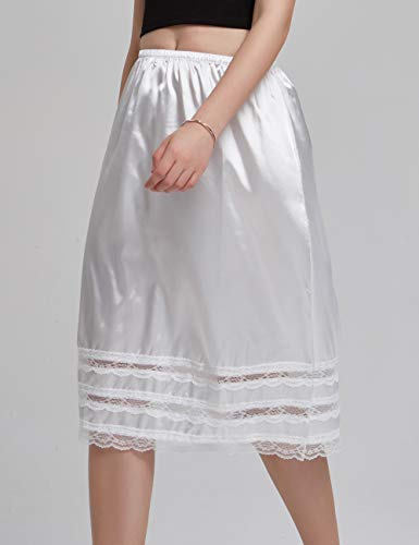 Women's Knee Length Half Slip Skirt Lingerie with Lace Trim Anti-Static Elastic Waist Plus Size Midi Underskirt
