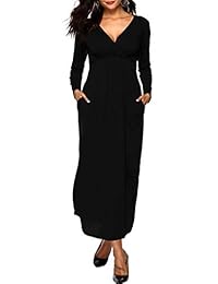 PRETTYCAT - Vestido largo de manga larga con cuello en V para mujer