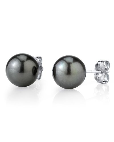 14k gold 9-10mm tahitian south sea cultured pearl stud earrings -…