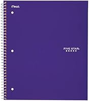 Five Star Spiral Notebook, 1 Subject, Wide Ruled Paper, 100 Sheets, 10-1/2  x 8 inches, Purple (72351)