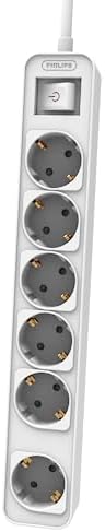 Regletas CHP2164W - Regleta de 6 Enchufes, Cable de 1.5 Metros, Interruptor Principal, Cierre de Seguridad Automático, Indicador LED de Alimentación - Color Blanco
