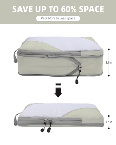 Panzong Compression Packing Cubes, 7 Set Travel Packing Cubes for Organizer Boxes, Compressible Luggage Cubes for Women/Men - Essential Travel Accessories for Carry on Suitcases (Beige)