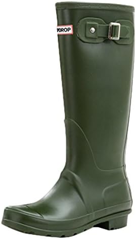Mewow Daily Womens Waterproof Anti-skid Pull-on Work Boots Rain Shoes (7.5, army green)