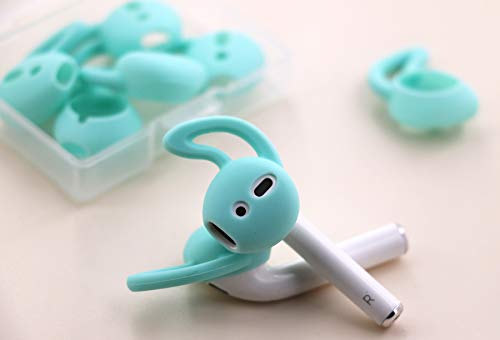IiEXCEL 4 Pairs Replacement Ear Tips Ear Hooks and Covers Skin Anti-Slip Anti-Drop Accessories Compatible with Apple AirPods or EarPods Headphones/Earphones/Earbuds Anti-Slip (Mint Green)