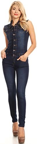 Buzz Jeans 2004 Womens Denim Jumper Super Comfy Stretch Ripped Cut Out Denim Jumpsuit Overalls (2004 Blue, Medium)