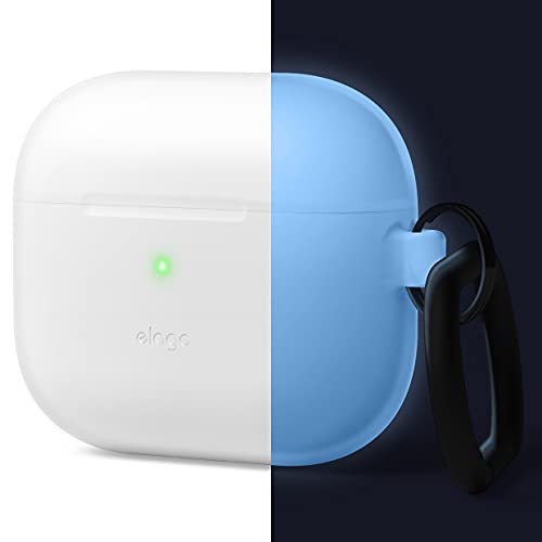 elago Silicone Case Compatible with AirPods 3rd Generation Case - Compatible with AirPods 3 Cover, Carabiner Included, Supports Wireless Charging, Shock Resistant, Full Protection(Nightglow Blue)