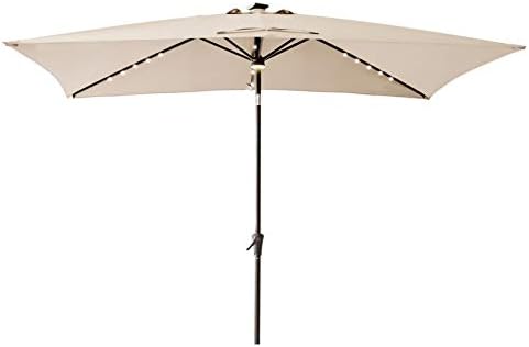 Amazon Com C Hopetree Rectangular Outdoor Patio Umbrella With Solar Led Lights 6 5 X 10 Ft Beige Garden Outdoor