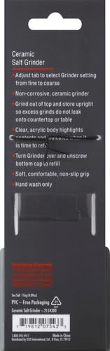 OXO Salt Grinder Clear Acrylic Non-Corrosive Ceramic Grinder Adjustable Settings view 3